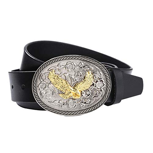 Fityle Cintos De Cinta De Couro De Estilo Retro Flying Eagle \u0026 Arabesque Buckle Belt - Preto