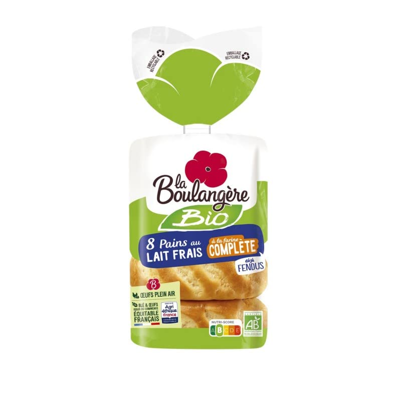 LA BOULANGERE Pains au lait bio à la farine complète 280g - Petits déjeuners sains et savoureux - Viennoiseries françaises artisanales - Certifiées bio - Lot De 4 - Vendu Par Lot