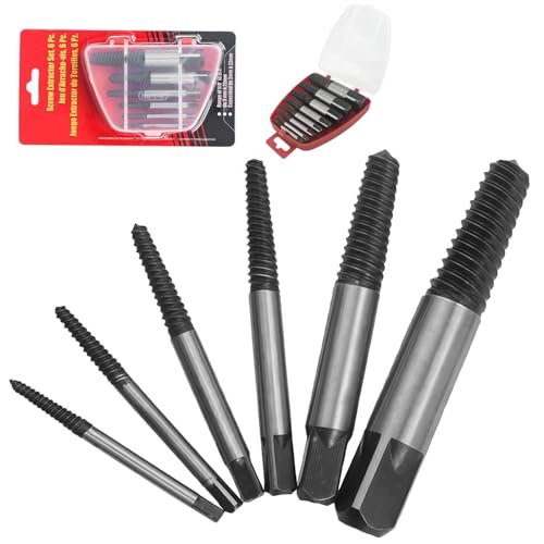 Kezidhp Ensemble de 6 Extracteurs de Vis – Outil Professionnel en Acier Trempé pour Vis, Tuyaux et Boulons, Taille M3-M25, Tige Carrée Compatible Perceuse,...
