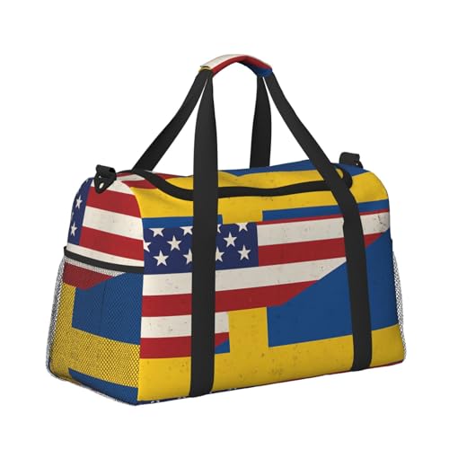 United States & Sweden Print Stylish Foldable Carry On Tote with Waterproof Zipper for Weekend Getaways Bag3