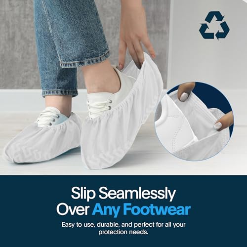 Image of Premium Disposable Boot & Shoe Covers Booties | 50 Pack | Durable, Non-Slip, Non-Toxic, Water Resistant, Recyclable Protectors for Indoor & Outdoor | Large Size Fits Most Shoes
