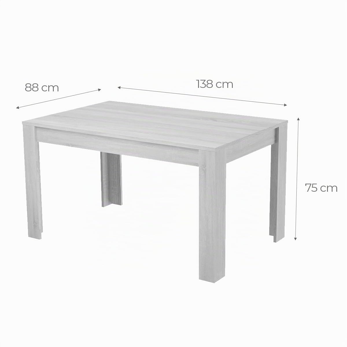 amuéblate online - Mesa de Comedor o Salón, Modelo Mónaco, Robusta y Funcional, Color Cambria, Medidas: 140 cm (Largo) x 80 cm (Ancho) x 75 cm (Alto)