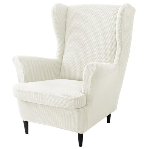Chickwin Funda Sillon Orejero Elástica, Funda Sillon Orejero con Cojin Separado, Funda Color Sólido Nórdico Sofa 1 Plaza, Fundas para Sillones Orejeros Lavables (Blanco)