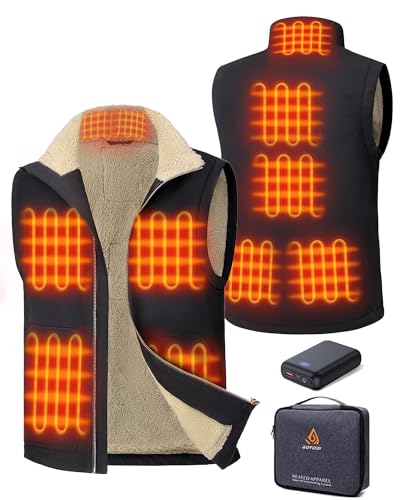 GOTOBI Veste chauffante pour hommes avec batterie de 16000mAh 7,4V - Veste chauffante avec 9 zones de chauffage en toile, gilet chauffant avec 3 températures réglables, veste en toile chauffante avec