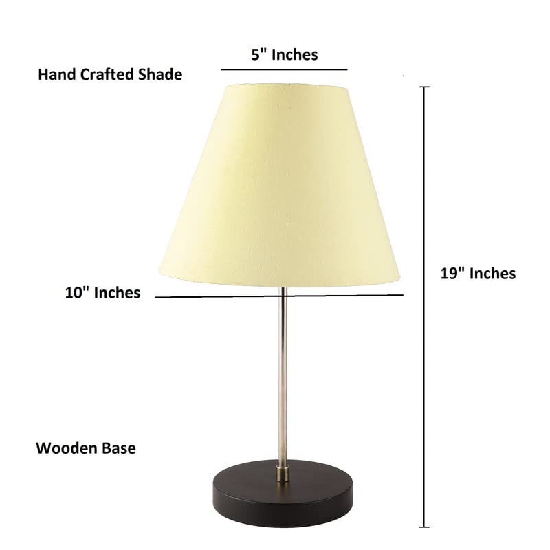 Image of Silver Table Lamp with Handmade Conical Pale Yellow Shade, Minimalist Design, for Couple Dinner /Coffee Table /Restaurant /Bedroom, On /Off Switch Long Wire