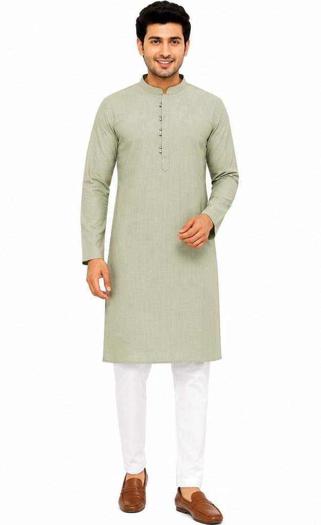 Men's Pista Green European linan Kurta Pyjama Set, Full Sleeve-picture-10