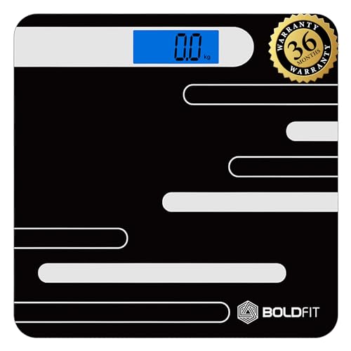 Boldfit Weight Machine For Body Weight Weighing Digital Bathroom Scale For Human Body Weight Measurement Extra Thick Weighing Scale For Home With LCD Display Elite 36 Months Warranty Black