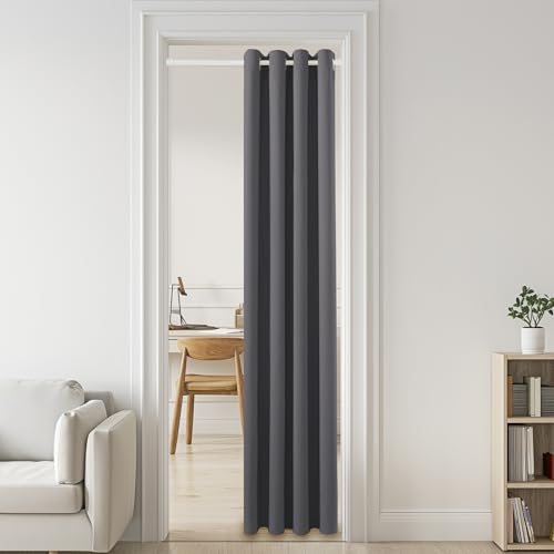 PONY DANCE Cortinas Dormitorio para Puerta 1 Pieza Cortinas Opacas Separador de Ambientes Cortinas Termicas Aislantes Frio y Calor con Barra de Cortina Extensible 150x200cm Gris