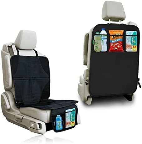 lebogner Car Seat Protector + Kick Mat Auto Seat Back Protector with 3 Organizer Pockets, Durable Quality Seat Covers + Waterproof Kick Guards to Protect Your Leather and Upholstery Seats from Damage