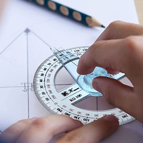 4 Stück 360 Grad Winkelmesser mit Schwenkarm für Grundschüler Transparente Kunststoff-Vollkreis-Winkelmesser