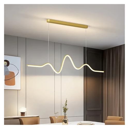 Lámparas Colgantes Iluminación Interior Moderna línea Ondulada LED Lámpara de Aluminio para Cocina Isla Comedor y Espacios de Hotel (Dorado frío 6000K)