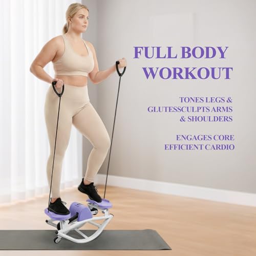 Image of Rock Stepper for Home Workout, Side-to-Side Stepper Machine with Resistance Bands & Digital Display, Low-Impact Lateral Stepper for Full Body Exercise, Compact Quiet Cardio Equipment for Apartment /Gym
