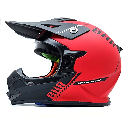 BHR Casco Cross 812 OFF ROAD | Casco de Enduro Homologado ECE con Interior Extraíble | Casco de Motocross Ligero y Seguro | ROJO MATE | XL