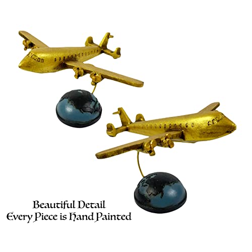 Estatua avión escritorio decorativo dorado 7x5x8 in miniatura 3