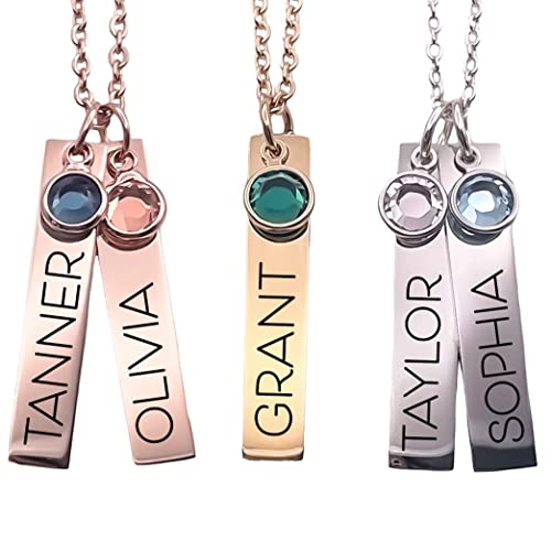 Mothers Day Gift - Personalized Bar Necklace - Custom Engraving - Name Pendants - Birthstone Crystal - Mommy Grandma Nana Wife Sister Friend