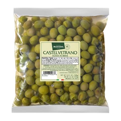 Mantova Whole Castelvetrano Olives in a Mild Brine, 52.91 oz. (3.3 lb.) (Pack of 1), Product of Sicily, Italy, Non-GMO, Gluten-Free, Cholesterol-Free, Vegan-Friendly, Paleo-Friendly Cover