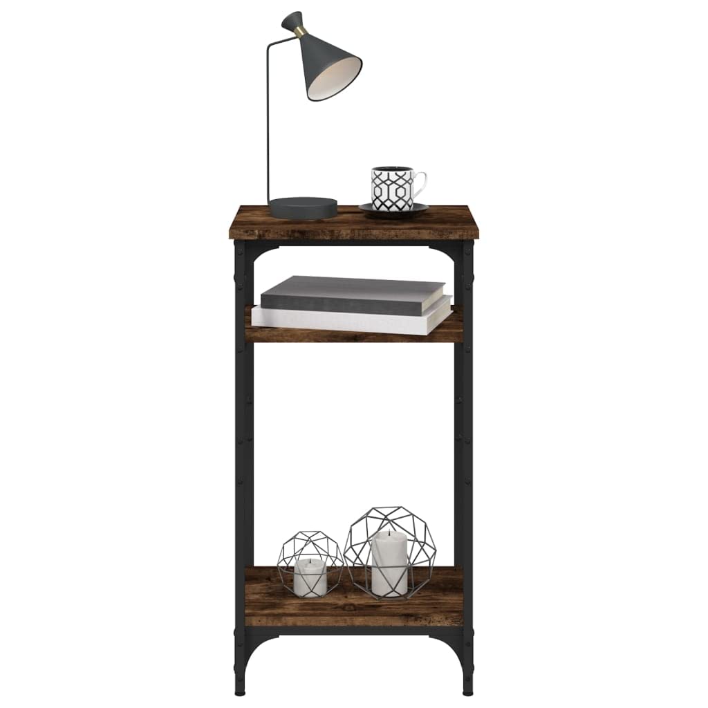 Beistelltisch Räuchereiche Holzwerkstoff mit Stahlrahmen 40x30x75 cm Stabiler Couchtisch mit Ablagefach für Wohnzimmer Schlafzimmer Flur Balkon ideal als Ablagetisch und Sofatisch