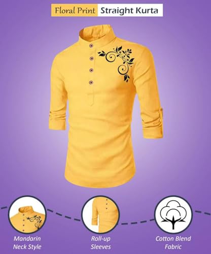 Image of DEEMOON Men's Full Sleeve Short Kurta Shirt with a Trendy Mandarin Collar Crafted from a Premium Cotton Blend for Comfort Ideal for Casual and Semi-Formal Occasions