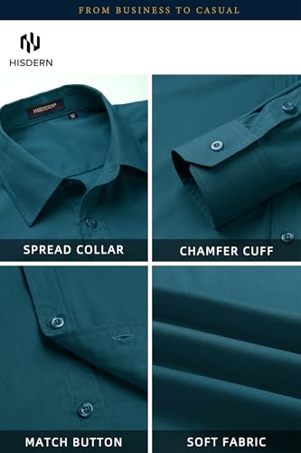 Image of HISDERN Mens Dress Shirts Long Sleeve Button Down Casual Shirts for Men Inner Contrast Formal Business Tuxedo Wedding Shirt