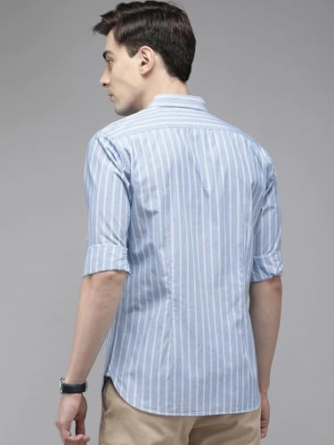 Image of THE BEAR HOUSE Men Cotton Blue Striped Slim Fit Casual Shirt