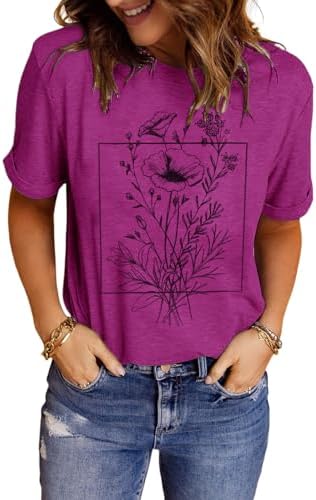 Womens Flower Cottagecore Country Graphic Shirts Boho Cute Loose Teen Girls Tees Tshirt for Plant Graden Lover image 5