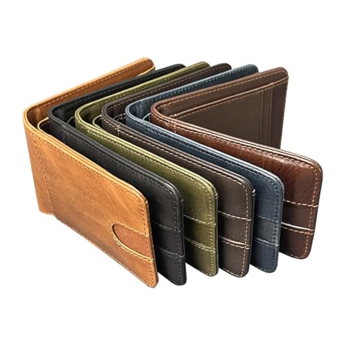 Leather Men's Wallet Retro Casual Men's Short Cowhide Money Clip Oil Wax Clip Card Bag(Gray)3