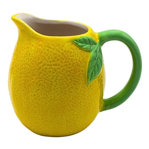 Dekohelden24 Brocca per limonata, caraffa, brocca d'acqua, brocca di limone, brocca di limone, brocca di limone, brocca di limone in ceramica, colore giallo/verde L/L x H 16 x 18 x 13 cm.