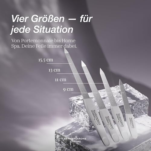 SCHWERTKRONE ® 4er Set Saphir-Nagelfeilen [MADE IN SOLINGEN - GERMANY] - Nagelfeilen Naturnägel Nail File - Nagelfeile feilen Nägel - Für Maniküre und Pediküre - Fein und Grob in 4 Größen