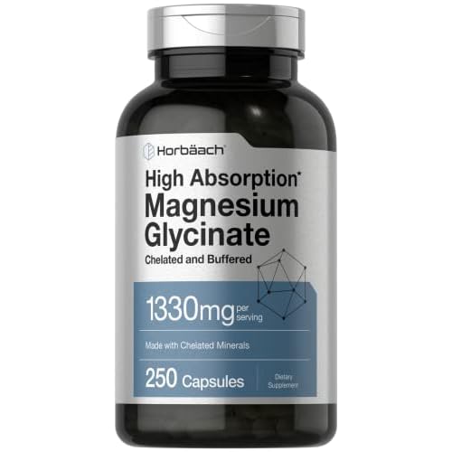 Horbaach Magnesium Glycinate 1330mg | 250 Capsules | Buffered with Chelated Minerals | 240 mg per Serving | Non-GMO, Gluten Free Supplement