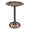 Alpine Corporation | 28" Bronze Outdoor Pedestal Birdbath with Scrollwork Base and Ground Stakes — Elegant Garden Décor, Durable Weather-Resistant Design for Lawn, Patio, or Yard