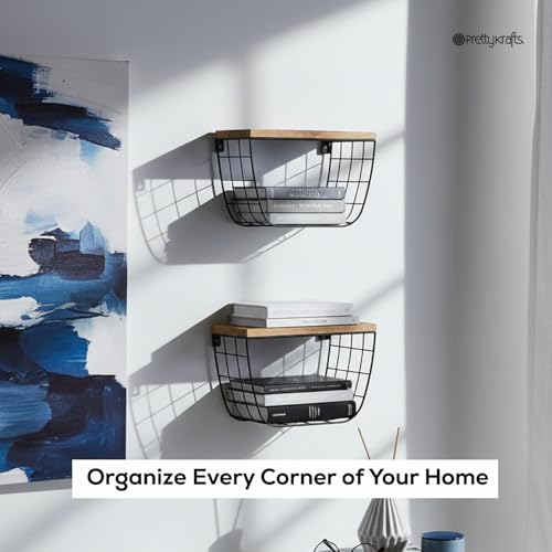 Image of PrettyKrafts Storage Basket for Clothes | Shelf Organizer | Basket for Kitchen Storage | Wardrobe Organizer | Wall Mounted Storage Rack for Living Room, Bedroom, Kitchen (25 x 13 x 15 cm)