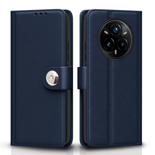 Image of Pikkme Flip Cover for Realme 14 Pro Plus 5G Leather Finish | Inside TPU with Card Pockets | Wallet Stand and Shock Proof | Complete Protection Button Flip Case(Blue)