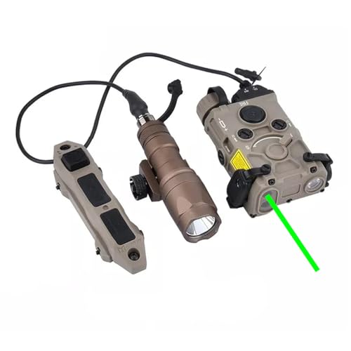 Nylon Box Aiming OG Laser Sights(with Red/Green/Blue Laser+IR Laser+White Flashlight), & M300A Strong LED Flashlight, & New Modular Dual Wire Remote Pressure Switch(SF+Crane Plug) Combo,Tan