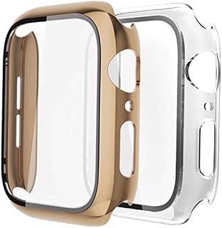 Fengyiyuda [2 Pack Hard Case Compatible with Apple Watch 38/40/42/44mm with Built-in Anti-Scratch TPU Screen Protector Film,360 Shockproof Cover for IWatch Series se/6/5/4/3/2/1-Light Gold/Clear