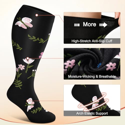 Image of Diu Life 3 Pairs Plus Size Compression Socks for Women and Men Wide Calf Extra Knee High Support for Circulation