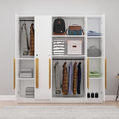 Image of Bniture 5 Door Wardrobe for Bedroom with Lockable Door & Hanging Space | Almirah for Clothes with Elevated Bottom Base | Wardrobe for Storage Cupboard | 3 Years Warranty (Frosty White, 5 Door)