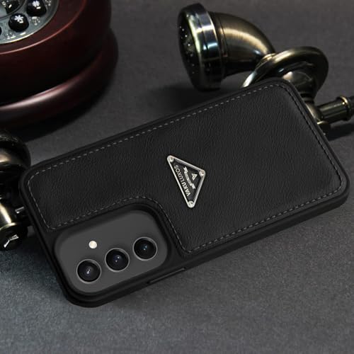 Image of Vaku Luxos Nyxen Back Cover Case for Samsung Galaxy S23 FE Premium Leather Stitched Soft Shockproof Protective TPU Phone Case Camera Screen Protector- Black
