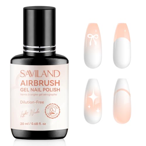 Image of SAVILAND Airbrush Gel Nail Polish Dilution Free: Light Nude Airbrush Paint for Nails Hema & Acetone Free Non Toxic No Clogging for Creating Ombre Nails Aura Nails Design Salon 20 ml