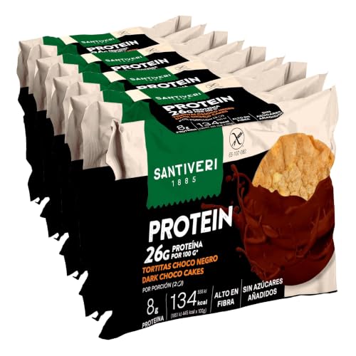 SANTIVERI - Tortitas bañadas con Chocolate Proteico - 26g de Proteína por 100g - Bajo Intake Calórico (sólo 134kcal por ración), Con Fibra (Paquete de 4)
