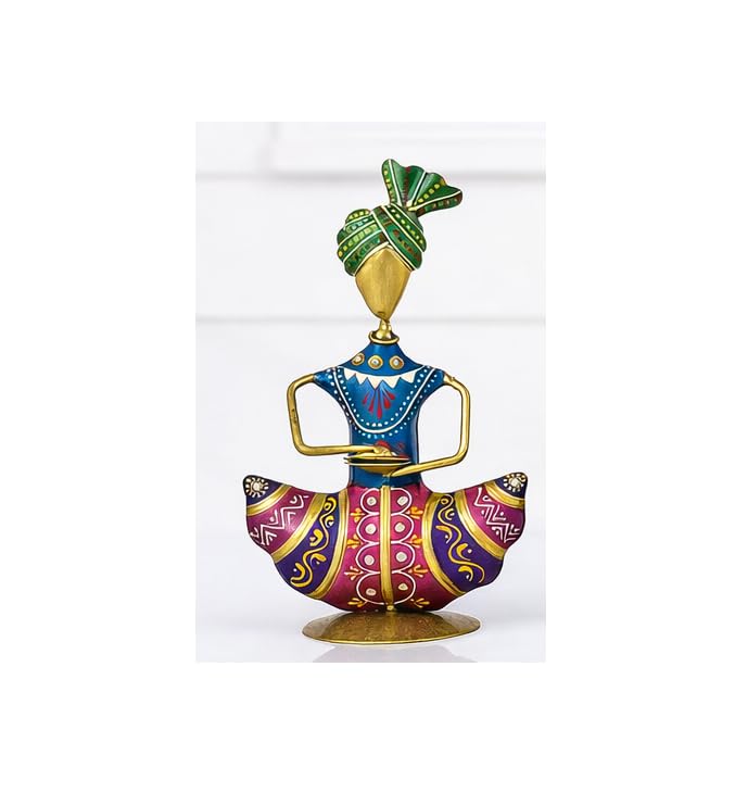 Image of Sitting Sardar Majira Musician Figurine Handcrafted Rajasthani Showpiece | Single Home Decor Statue for Living Room, Office Desk & Shelf | Decorative Table Item | 16 cm