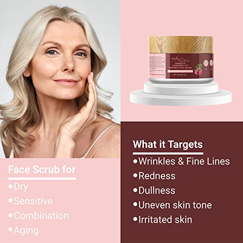 Simply Sue’s Bamboo & Raspberry Oat Refining Facial Scrub - Exfoliating Face Wash To Reveal Brighter Skin- Facial Exfoliating Scrub With Shea Butter (1.4 Oz) #TOP6