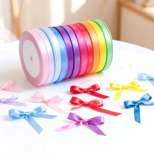 G2PLUS 12 Farben Satinband Dünn 6mm: Dekoration Geschenkband, 22m Schleifenband zum Bastel, Dekoband für Geschenkverpackung, Dekoration