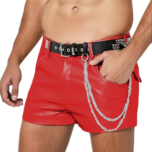 Pantalones Cortos Casuales Hombre Ajustados con Botones Tejido Lavable para Uso Diario Urbano Primavera Verano Otoño (Red, XL) c15