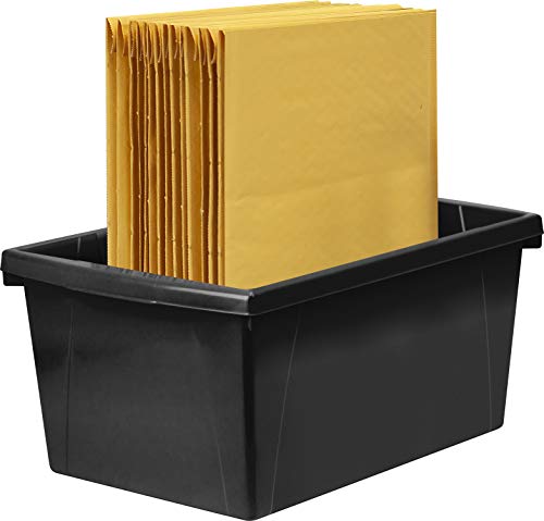 Image of Storex 5.5 Gallon Storage Bin - Plastic Classroom Organizer for Books and Supplies, Black, 6-Pack (61429C06C)