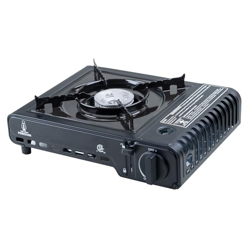 The First Penguin Portable Camping Stove - with Carrying Case 10,000 BTU Great for Emergency Preparedness Kit, High Power Butane Stove, Perfect for Camping, Hiking and Emergency-Black