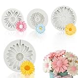 JAXICREY 4 Stück Silikonform Blumen, Gips Gießen Formen Gänseblümchen Gießformen Silikonform Blume Silikon Formen zum Gießen für Kuchendekoration Cupcake Topper Handgemachte Seifen Kerzen