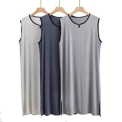 Men's Sleeveless Nightgown V Neck Night Shirt Loose Pajama Sleepwear Nightwear Loungewear Loose Nightdress4