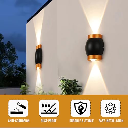 Image of GIGAWATTS 2W Pot Shape Wall Light with 2 Way COB LED 120 Beam Angle Exterior Indoor Mount Fixture Up Down Sconce Lamp for Home Balcony Living Room Bedroom & Outdoor (1Pc, Warm White)