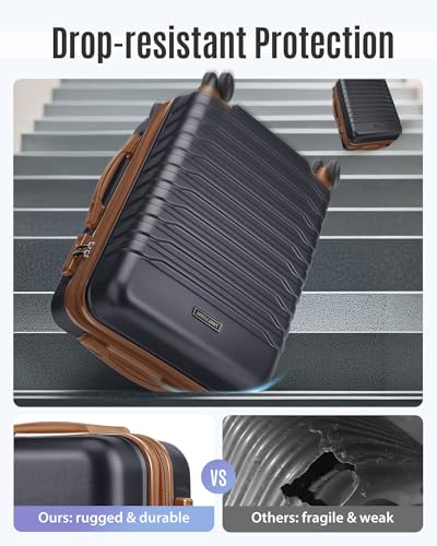 Image of LIGHT FLIGHT Expandable Carry On Luggage 22x14x9 Airline Approved with Double Spinner Wheels, 20 Inch Lightweight Hard Shell Rolling Suitcases with TSA Lock, Black Brown