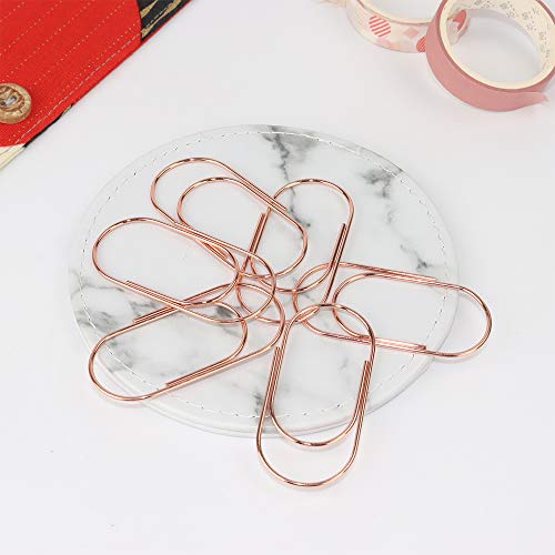 Rose Gold Jumbo Paper Clips, Multibey 2" Non-Skid Metallic Large Paperclips Bookmark In Acrylic Holder Office School Supplies Decor, 30Pcs Per Box (Rose Gold) #TOP1